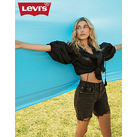 Levi's李维斯 夏季商场同款 女士501休闲蓬蓬中袖衬衫85389-0001 黑色 S