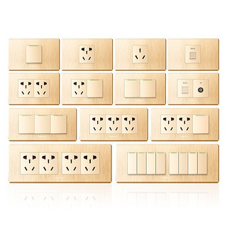 鸿雁118型开关插座面板 拉丝香槟金十二孔二十孔四位四插九孔插座 两位电脑电话插座