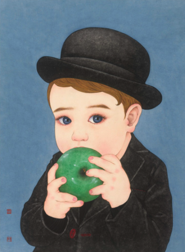 雅昌那小先吃苹果的马格利特5038cm2019年签名版画
