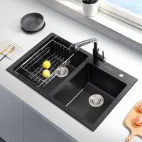 HIGOLD 悍高 皇槽系列 950008B 石英石双槽+抽拉龙头+净水龙头 黑色 860*500*200mm