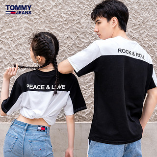 Tommy 21新款春夏男女同款情侣纯棉拼色短袖T恤11788 白色YBR L