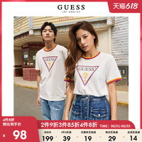 GUESS情侣款2021新款男士倒三角LOGO亲肤圆领短袖T恤X1FI42K2Q43 WHT1白色 L