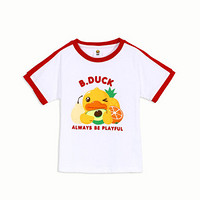 B.duck小黄鸭童装女童T恤夏季新款中大童短袖上衣潮 BF220A1941 白红 140cm