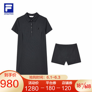 FILA ATHLETICS 斐乐女子连衣裙2021年秋季新款休闲运动连衣裙 深黑-BK 180/96A/XXL