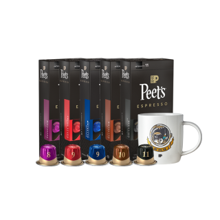 peets 皮爷原装进口Nespresso精品胶囊咖啡50颗混装+湾区马克杯 混合(浓郁精致/微量咖啡因精粹/纯黑奶香/精粹浓缩/浓黑布蕾)