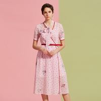 夏装领带连衣裙收腰显瘦气质套装女 L 浅粉