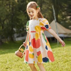 ASK junior 女童连衣裙2021夏装新品儿童薄款透气纯棉波点短袖波点公主裙