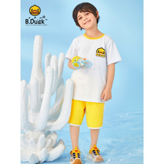 B.duck小黄鸭童装儿童短袖套装2021夏季新款男女童洋气两件套潮 阳光黄 120cm
