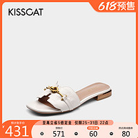 KISSCAT 接吻猫 预售接吻猫2021年夏季都市休闲平跟拖鞋链条方头复古压纹一字拖女
