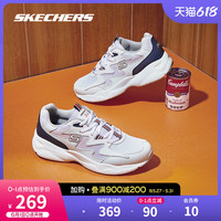 Skechers斯凯奇2021新款男女款夏季复古厚底休闲鞋拼接透气运动鞋(36.5、88888105白色/蓝色/红色/WBLR)