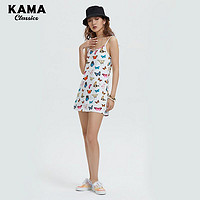 KAMA 卡玛 21年夏季新款蝴蝶印花吊带中长背带裙7221159