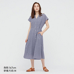 UNIQLO 优衣库 女装 花式格纹喇叭连衣裙(短袖夏季气质法式 附内搭) 442697