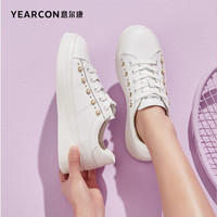 YEARCON 意尔康 女鞋时尚平底韩版休闲鞋系带圆头简约单鞋子女 1361DD26342W 白色 36