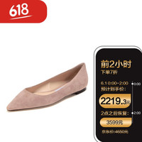 周仰杰 JIMMY CHOO 女士绒面皮革尖头平底鞋芭蕾粉 ROMY FLAT SUE 247 BALLET PINK 38.5码