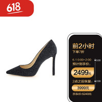 周仰杰(JIMMY CHOO )女士ROMY 100 GVE系列黑色闪光织物高跟鞋 BLACK 37.5