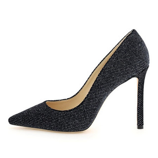 JIMMY CHOO 周仰杰 ROMY 100 GVE系列 女士织物高跟鞋 黑色 38