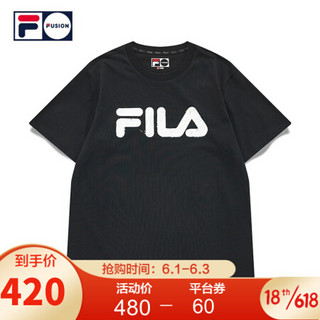 FILA FUSION 潮牌官方男子短袖衫2021夏秋新款街头运动时尚T恤男 深黑-BK 165/88A/S