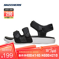 SKECHERS 斯凯奇 Skechers斯凯奇官方男子露趾凉鞋魔术贴户外休闲运动沙滩鞋666081 666081-BKW 黑色/白色 41