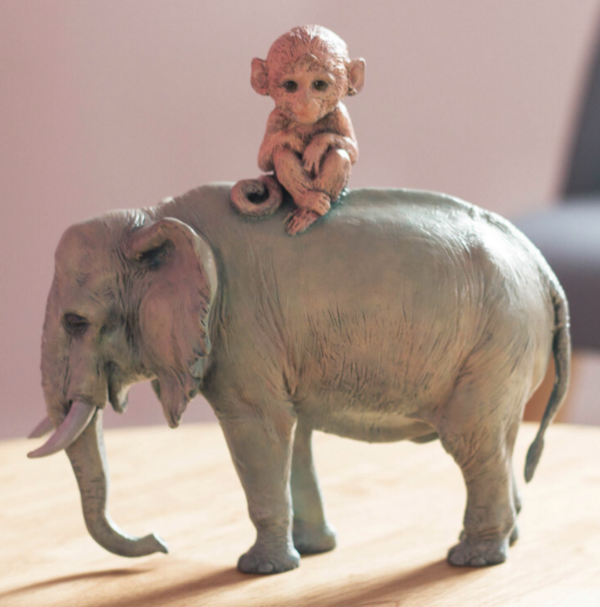 都岩原创雕塑动物大象猴封侯拜相《小侯爷》,京东墨斗鱼艺术品旗舰店