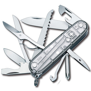 VICTORINOX 维氏 瑞士军刀 大当家91mm(15功能)多功能刀折叠刀带小剪刀螺丝刀锯子便携户外军士刀具 1.4713.T7透明银色