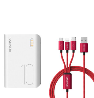 ROMOSS 罗马仕 Sense4系列 PPH10 移动电源 白色 10000mAh Type-C micro usb 2.1A快充+1.5m三合一便携数据线