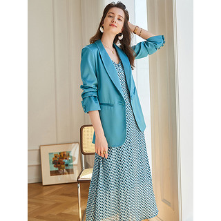 纽欧曼 真丝吊带裙2021夏新款三醋酸桑蚕丝缎面法式设计感小众气质连衣裙 蓝色 XL