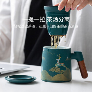 小米有品 哲选泡茶马克杯居家办公喝水陶瓷杯子咖啡杯牛奶杯情侣杯早餐杯茶水分离泡茶创意中国风带盖陶瓷杯 黑色