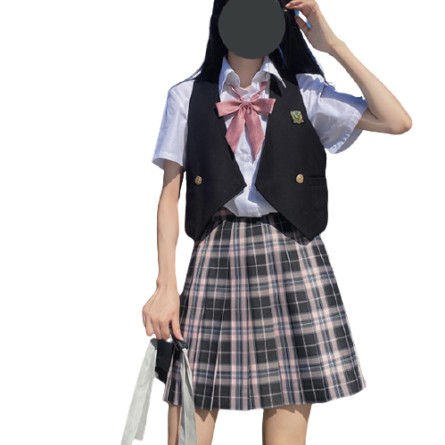 夏日咸鱼祭 粉切黑 JK制服 女士格裙 42cm S