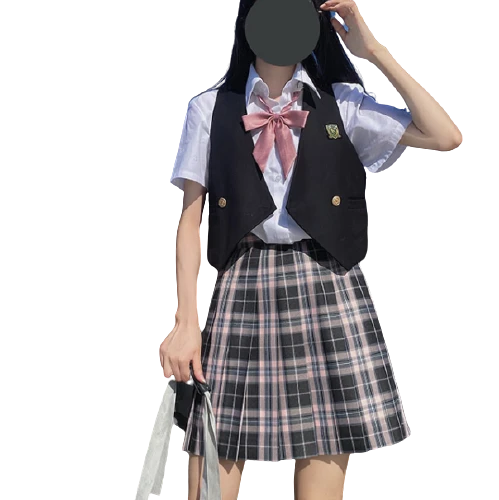 夏日咸鱼祭 粉切黑 JK制服 女士格裙 42cm S
