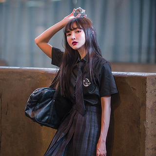 HAIYUESHE 海月社 自成宇宙 JK制服 西式制服 女士短袖衬衫 黑色 XS