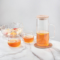 美浓烧 玻璃冷水壶高硼硅耐热大容量凉水茶壶直身透明冷水壶凉水杯 一壶两杯