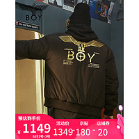 BOY LONDON 伦敦男孩 boylondon旗舰官网2020冬烫金老鹰音乐印花情侣短款外套棉服B203NK505302 黑色 L