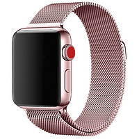 苹果手表表带apple watch1/2/3/4代米兰尼斯金属不锈钢iwatch表带男女生时尚个性 玫瑰粉(1-3代玫瑰金表盘同色)  44mm(4-6代/SE)下单送壳膜