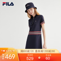 FILA 斐乐官方女子连衣裙2021夏季新款时尚休闲POLO连衣裙子女裙 传奇蓝-NV-F11W021310G 165/84A/M