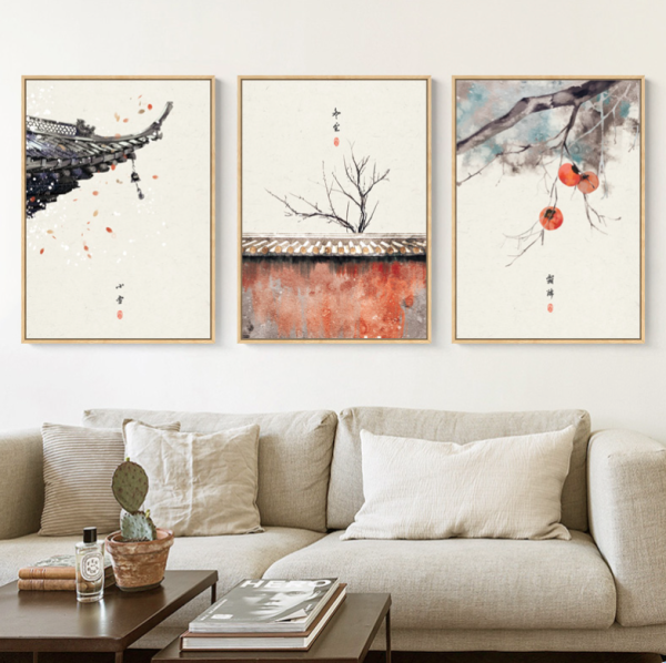 海龙红黄婉插画作品二十四节气43x60cm油画布实木框