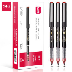 得力 直液笔签字笔 0.5mm子弹头办公商务中性笔 水笔走珠笔 红色 12支/盒 S656-Z1