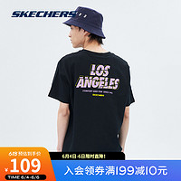 SKECHERS 斯凯奇 Skechers斯凯奇2021新款夏季男生休闲基础LOGO印花半袖短袖T恤衫