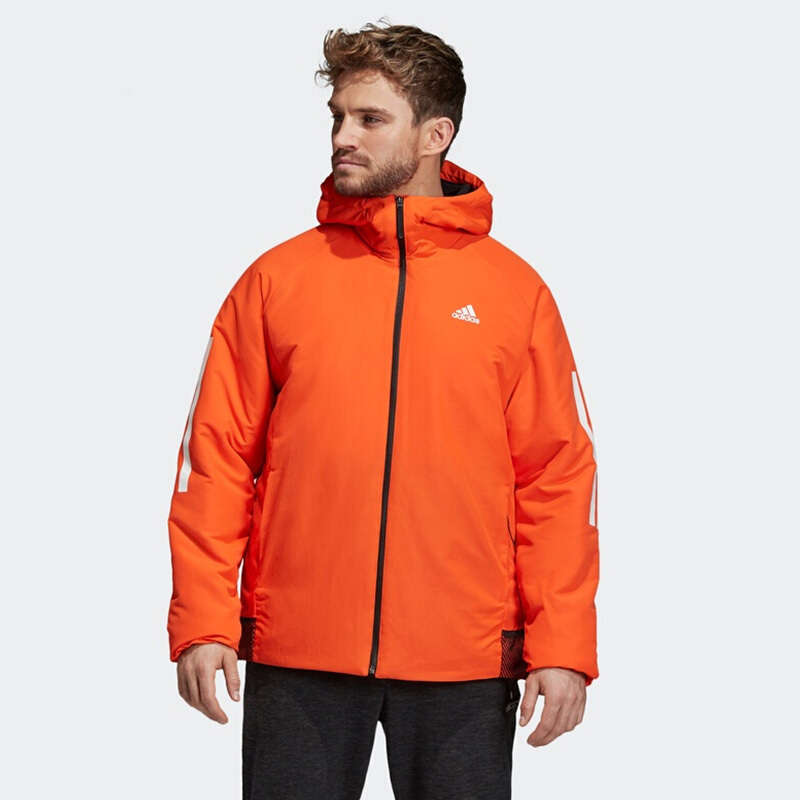 Adidas 阿迪达斯 棉衣男装2020冬季新款户外运动夹棉夹克连帽防风保暖舒适休闲外套 DZ1405 橙色 S