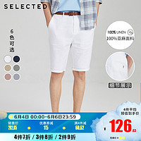 SELECTED思莱德秋季新款纯亚麻纯色男士潮流休闲短裤S|4202SH517（170/76A/SR、本白色DIRTY WHITE）