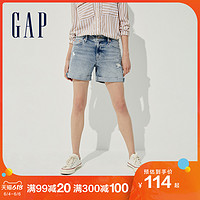 Gap女装时尚潮流破洞卷边短裤671650夏季2021新款女士直筒牛仔裤 浅色水洗 25(160/66A)