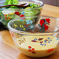 北府瓷业 花朵耐热透明玻璃碗可爱家用烘焙沙拉泡面碗微波炉烤箱蒸箱用套装