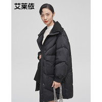 ERAL 艾莱依 羽绒服女冬中长款白鸭绒2021年新款高端反季翻领外套潮 6021401162 炭黑 170/92A/XL