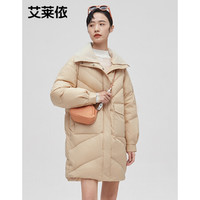 艾莱依羽绒服女冬中长款白鸭绒2021年新款高端反季翻领外套潮 6021401162 安哥拉色 170/92A/XL