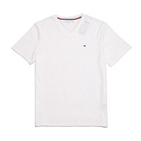 TOMMY HILFIGER经典休闲刺绣旗标修身V领短袖男式T恤 S国际版偏大一码 白色