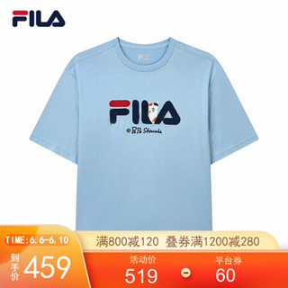 FILA 斐乐官方男士短袖T恤2021夏秋季新款圆领针织衫休闲运动上衣 丹宁蓝-LB 190/108A/XXXL