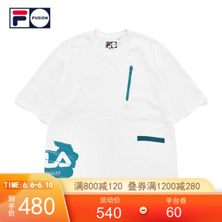 FILA FUSION 斐乐潮牌男装针织短袖衫2021夏秋新款运动圆领T恤男 标准白-WT（宽松版型，建议拍小一码） 175/96A/L