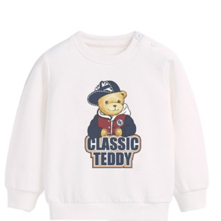 Classic Teddy 精典泰迪 儿童套头卫衣 棒球帽子熊净面DIY款 白色 100cm