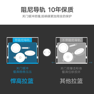 悍高（HIGOLD） 时尚厨房橱柜拉篮实心304不锈钢碗碟拉篮 抽屉式阻尼导轨拉篮碗架碟架 时尚900柜(304圆钢+双沥水盆+阻尼导轨)