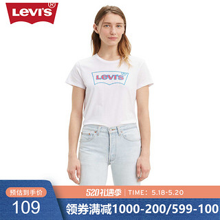 Levi's李维斯女士新款休闲纯棉白色字母印花短袖T恤夏17369-0958（S、白色）