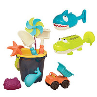 比乐（B.） B.Toys 儿童沙滩玩具宝宝水桶玩沙挖沙风车沙铲沙耙小车玩具套装六一儿童节礼物 中桶大海蓝+动物水枪